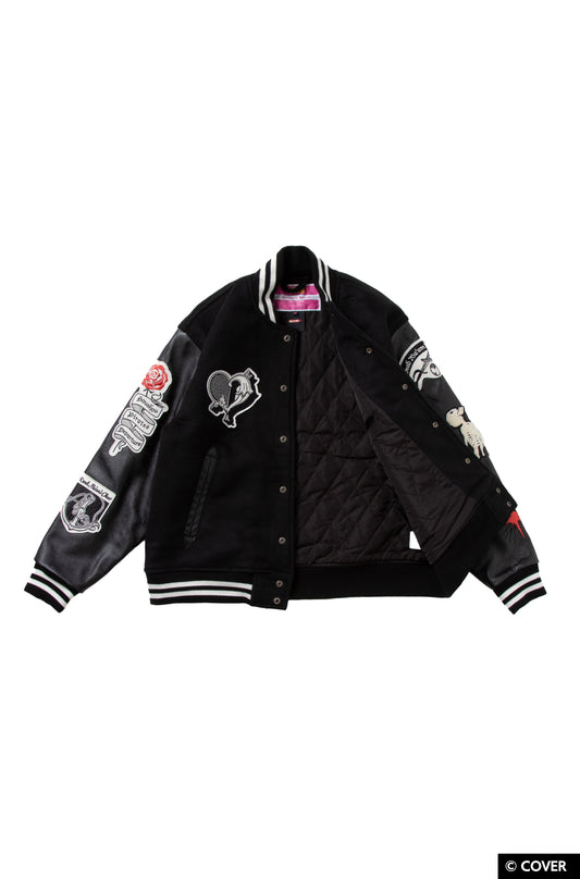 【予約】VTee x Houshou Marine "Dead Ma'am's Chest" VARSITY JACKET BLACK