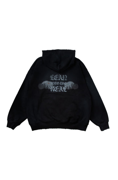 【予約】”LEAN INTO THE REAL” PULLOVER HOODIE BLACK