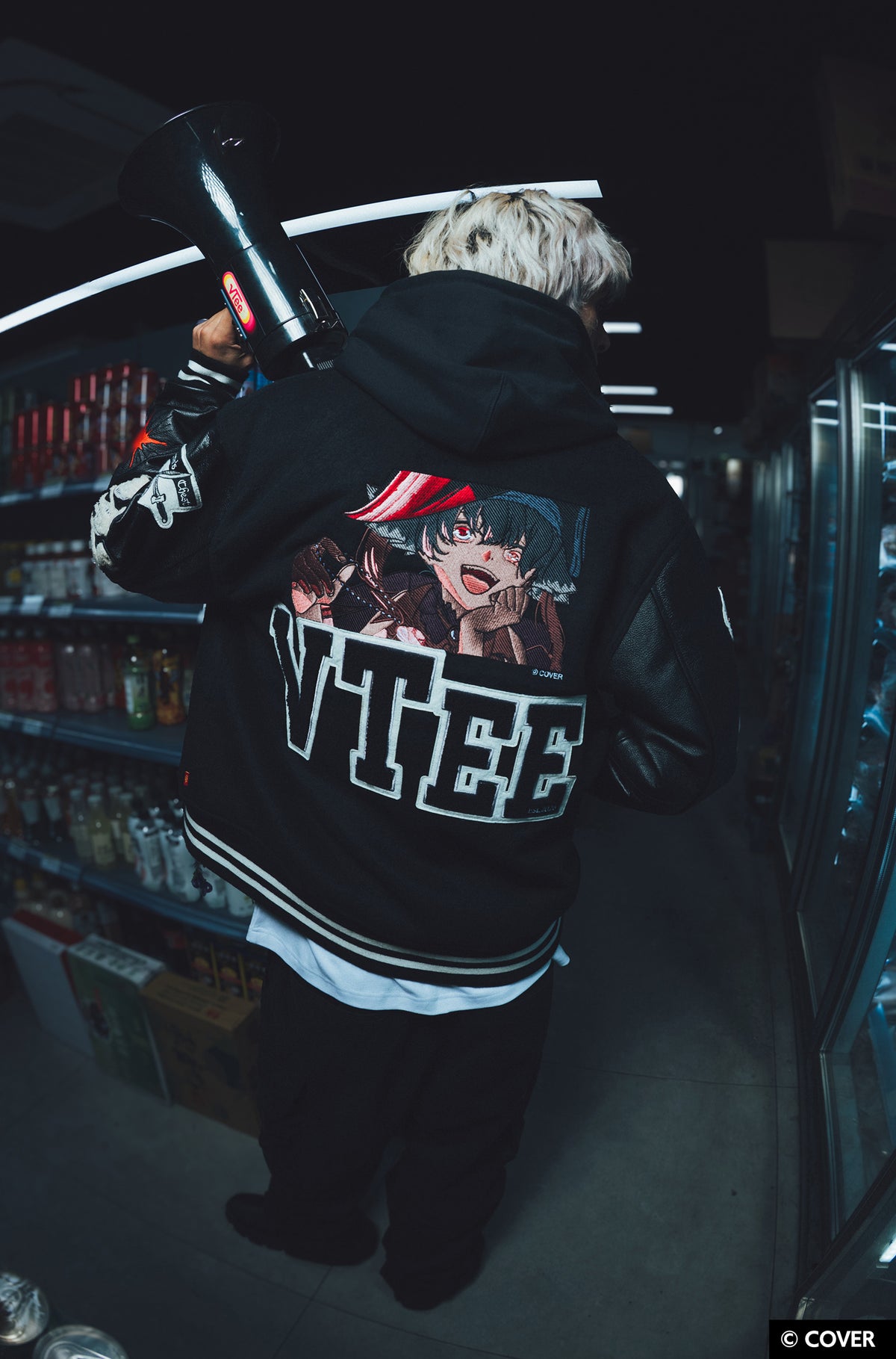 【予約】VTee x Houshou Marine "Dead Ma'am's Chest" VARSITY JACKET BLACK
