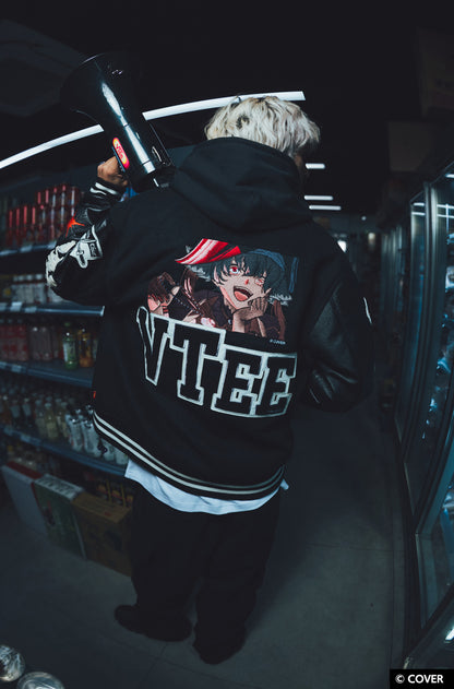 【予約】VTee x Houshou Marine "Dead Ma'am's Chest" VARSITY JACKET BLACK