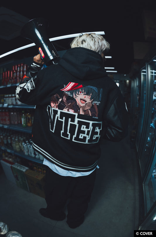 【予約】VTee x Houshou Marine "Dead Ma'am's Chest" VARSITY JACKET BLACK