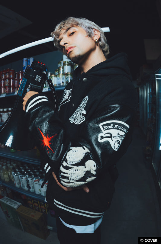 【予約】VTee x Houshou Marine "Dead Ma'am's Chest" VARSITY JACKET BLACK