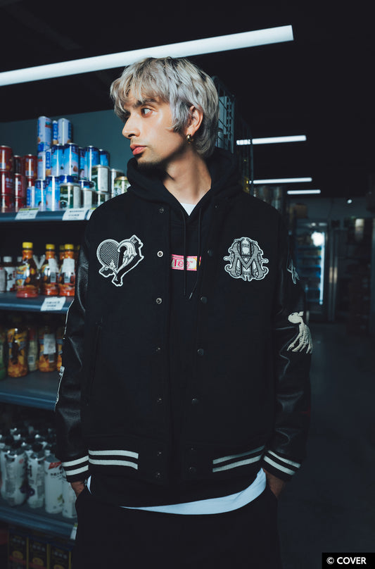 【予約】VTee x Houshou Marine "Dead Ma'am's Chest" VARSITY JACKET BLACK