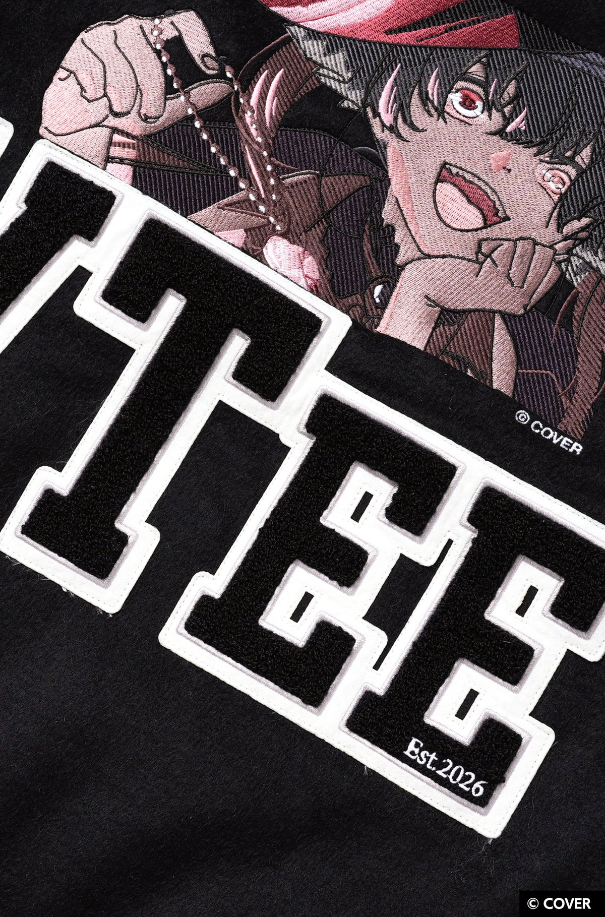 【予約】VTee x Houshou Marine "Dead Ma'am's Chest" VARSITY JACKET BLACK